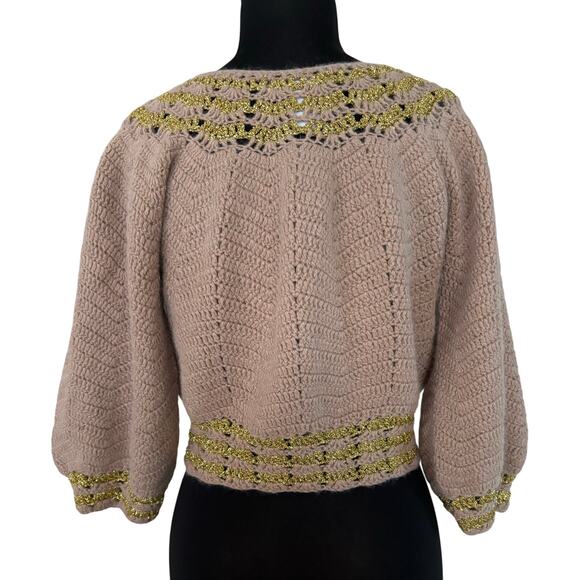 Cache Tan Luxe Metallic Cashmere Wool Blend Top New Sweater Stretch $168 NWT - Picture 4 of 6